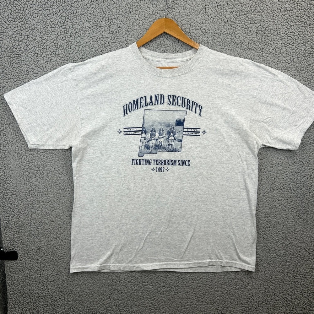 Vintage Men's‎ T-Shirt Grey Heather XL Homeland Security Terrorism 1492 Graphic